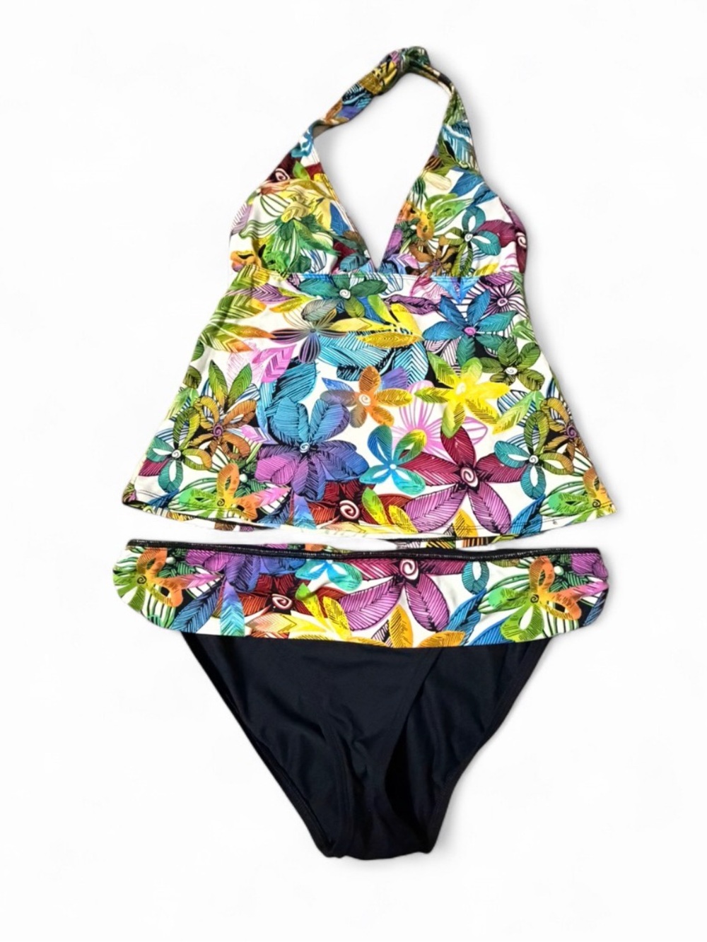 La Blanca Tropical Floral Halter Tankini Top & Bottom Set